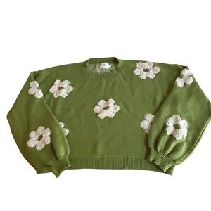 Luna Ivy Green Floral Cozy Cottagecore Indie Fairycore Knit Cropped Sz M Sweater